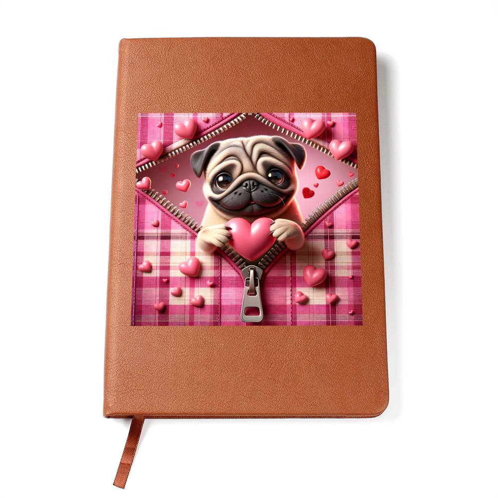 Valentine's Day Dog And Zipper 006 - Vegan Leather Journal
