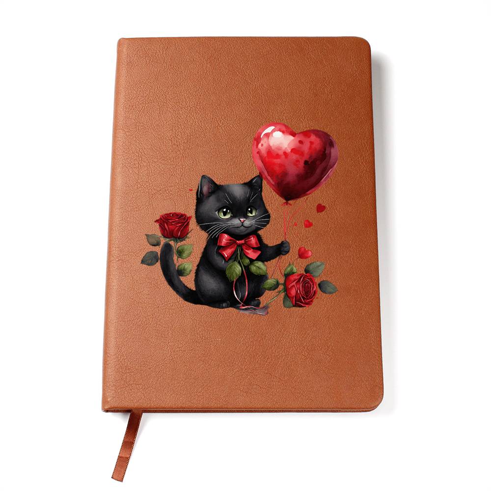 Valentine's Day Black Cat 074 - Vegan Leather Journal