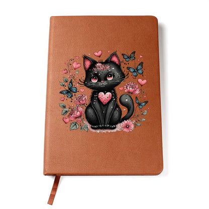 Valentine's Day Black Cat 076 - Vegan Leather Journal