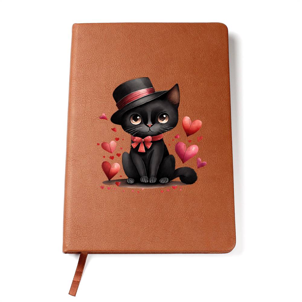 Valentine's Day Black Cat 026 - Vegan Leather Journal