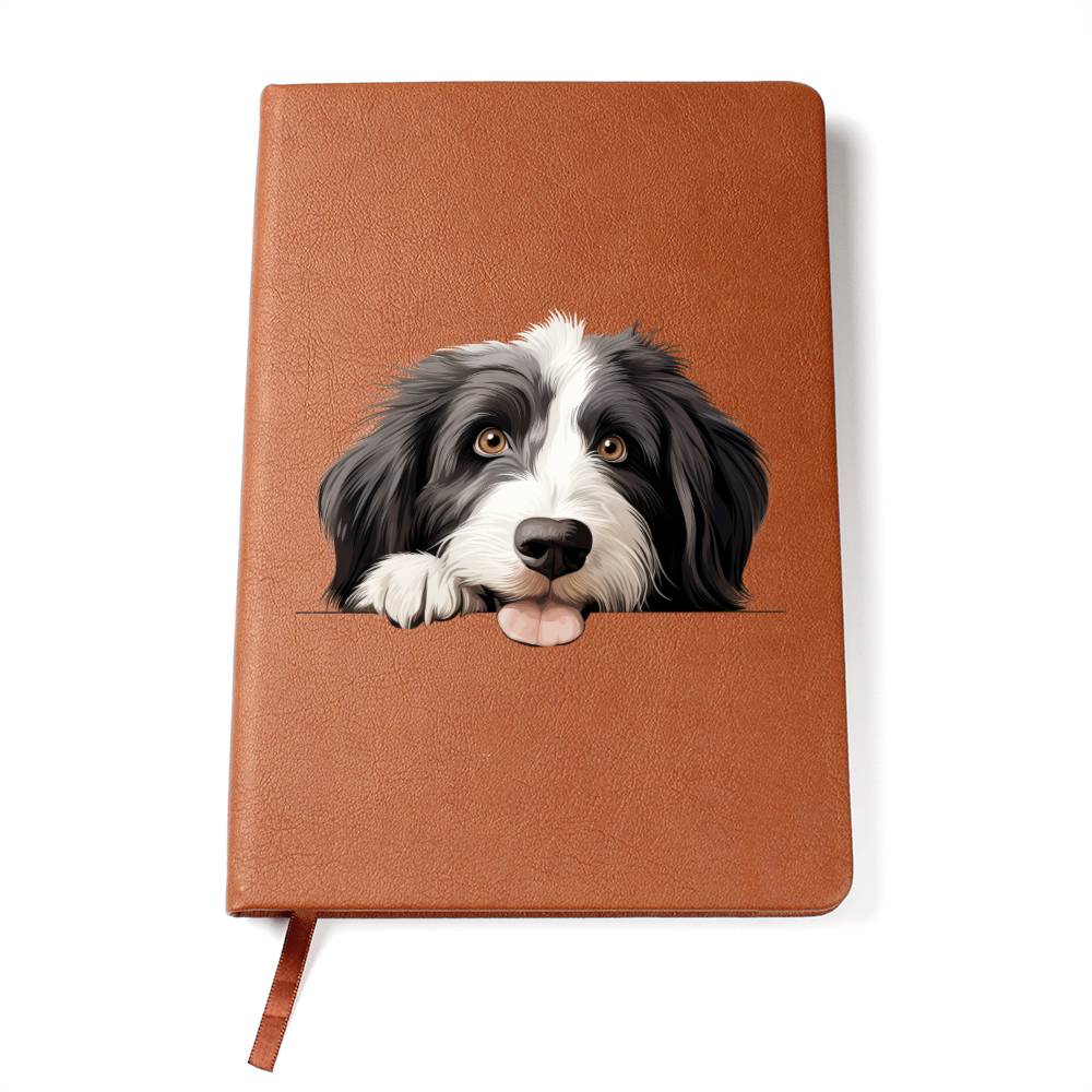 Bearded Collie Peeking - Vegan Leather Journal