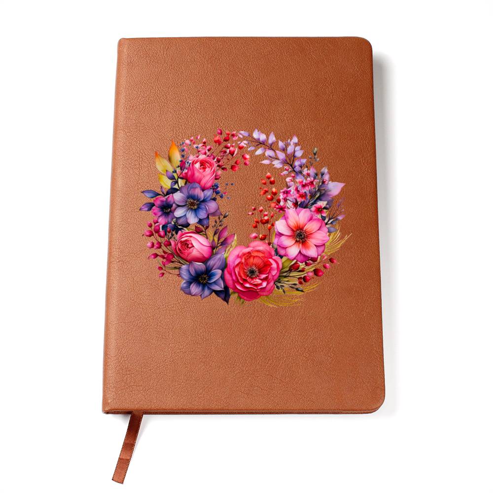 Floral Flower Wreath 085 - Vegan Leather Journal