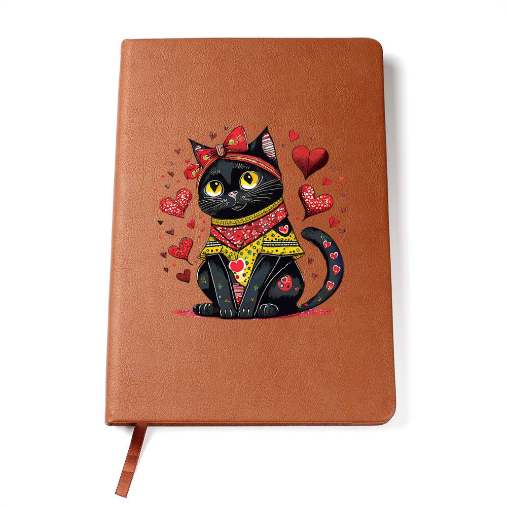 Valentine's Day Black Cat 058 - Vegan Leather Journal
