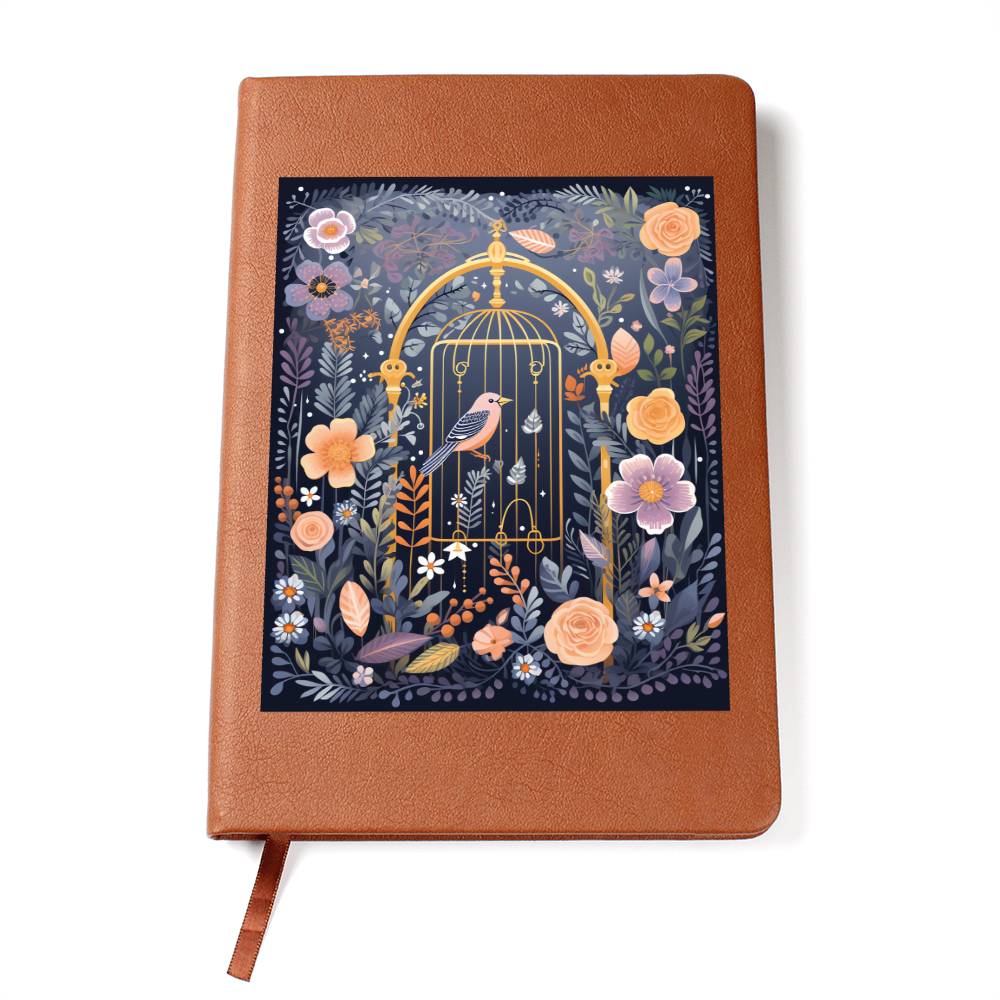 Birds And Floral Design 019 - Vegan Leather Journal