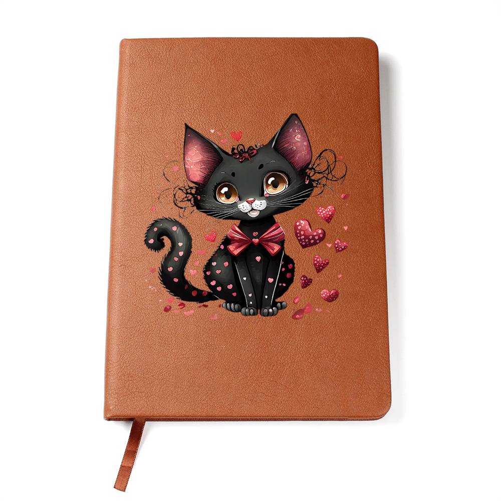 Valentine's Day Black Cat 002 - Vegan Leather Journal