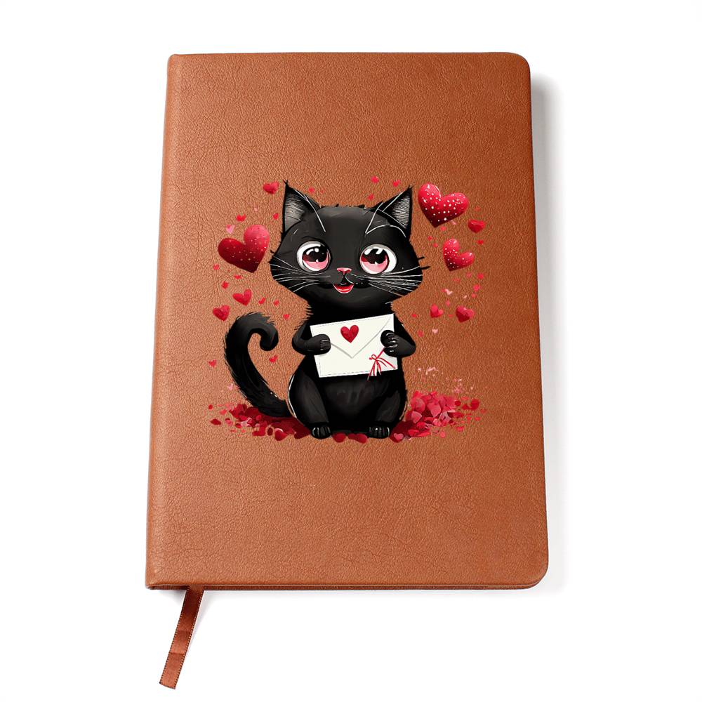 Valentine's Day Black Cat 006 - Vegan Leather Journal