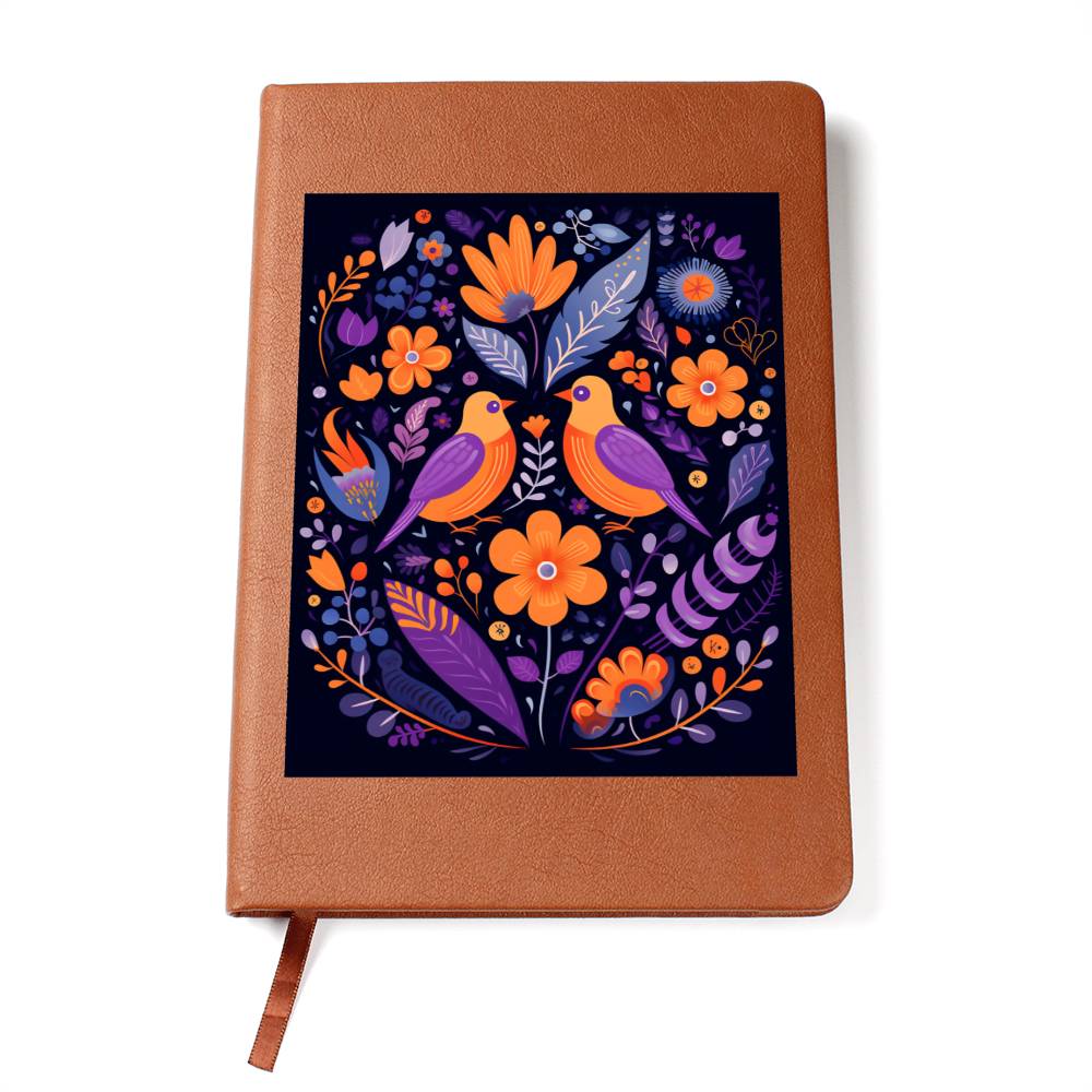 Birds And Floral Design 023 - Vegan Leather Journal