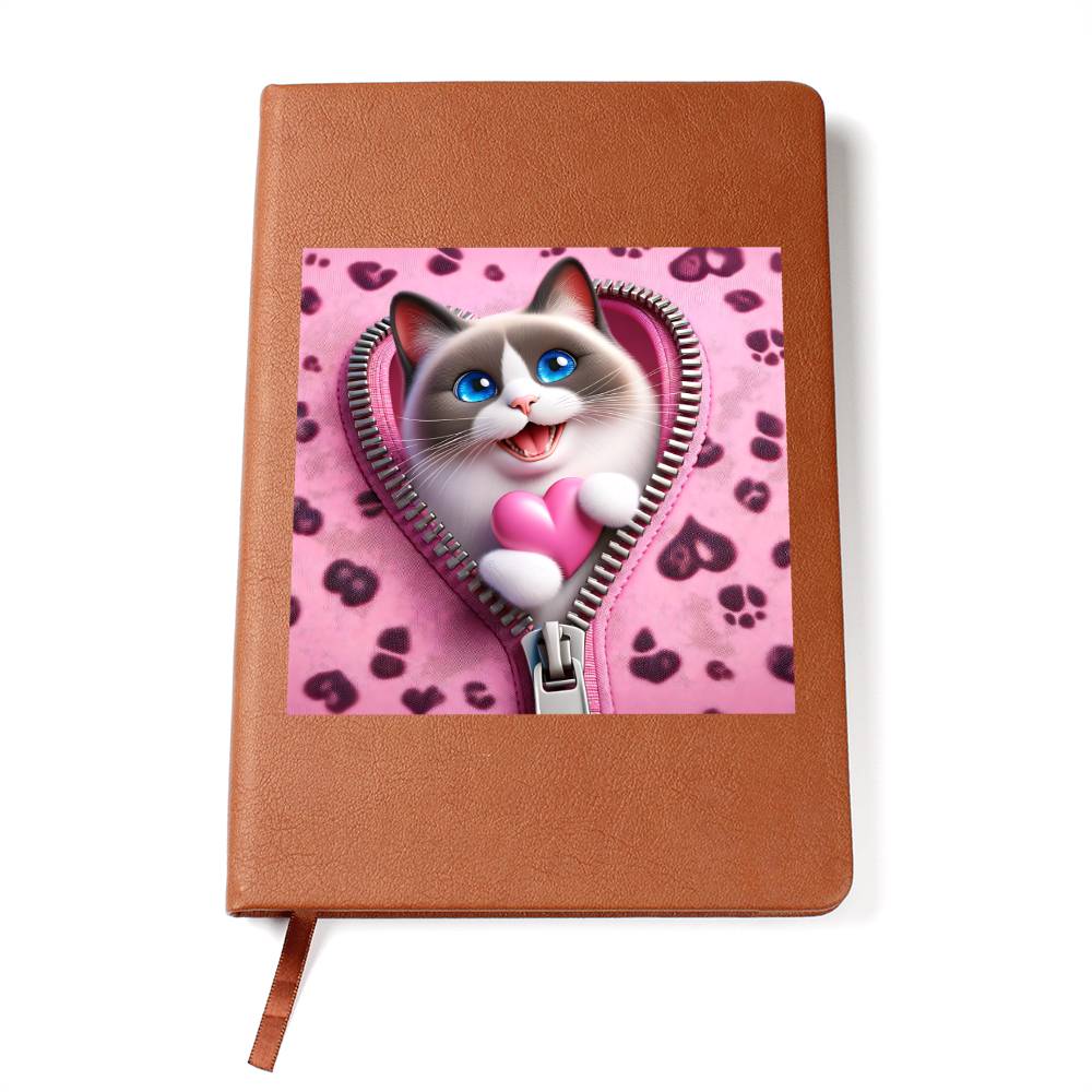 Valentine's Day Cat And Zipper 002 - Vegan Leather Journal
