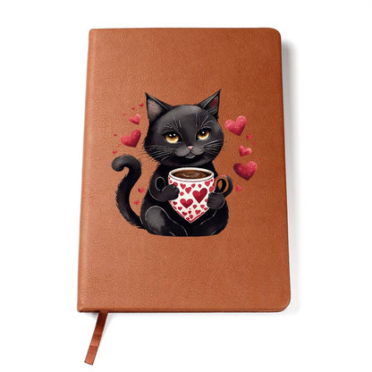 Valentine's Day Black Cat 053 - Vegan Leather Journal
