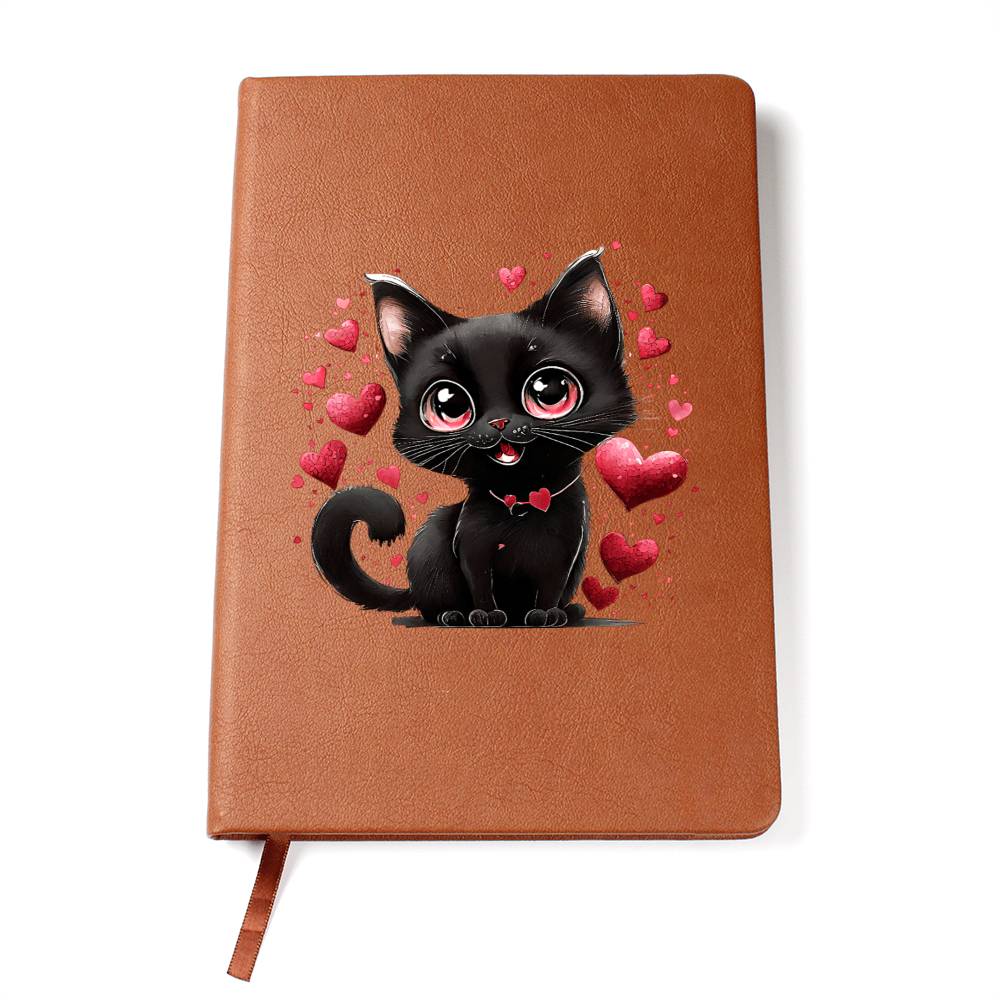 Valentine's Day Black Cat 062 - Vegan Leather Journal