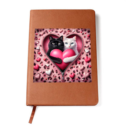 Valentine's Day Cat And Zipper 014 - Vegan Leather Journal