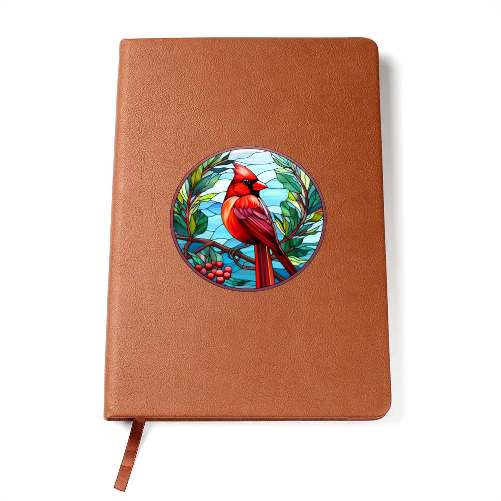 Christmas Red Cardinal Stained Glass Design 026 - Vegan Leather Journal