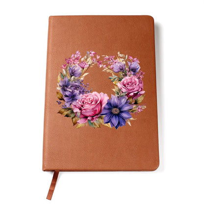 Floral Flower Wreath 003 - Vegan Leather Journal