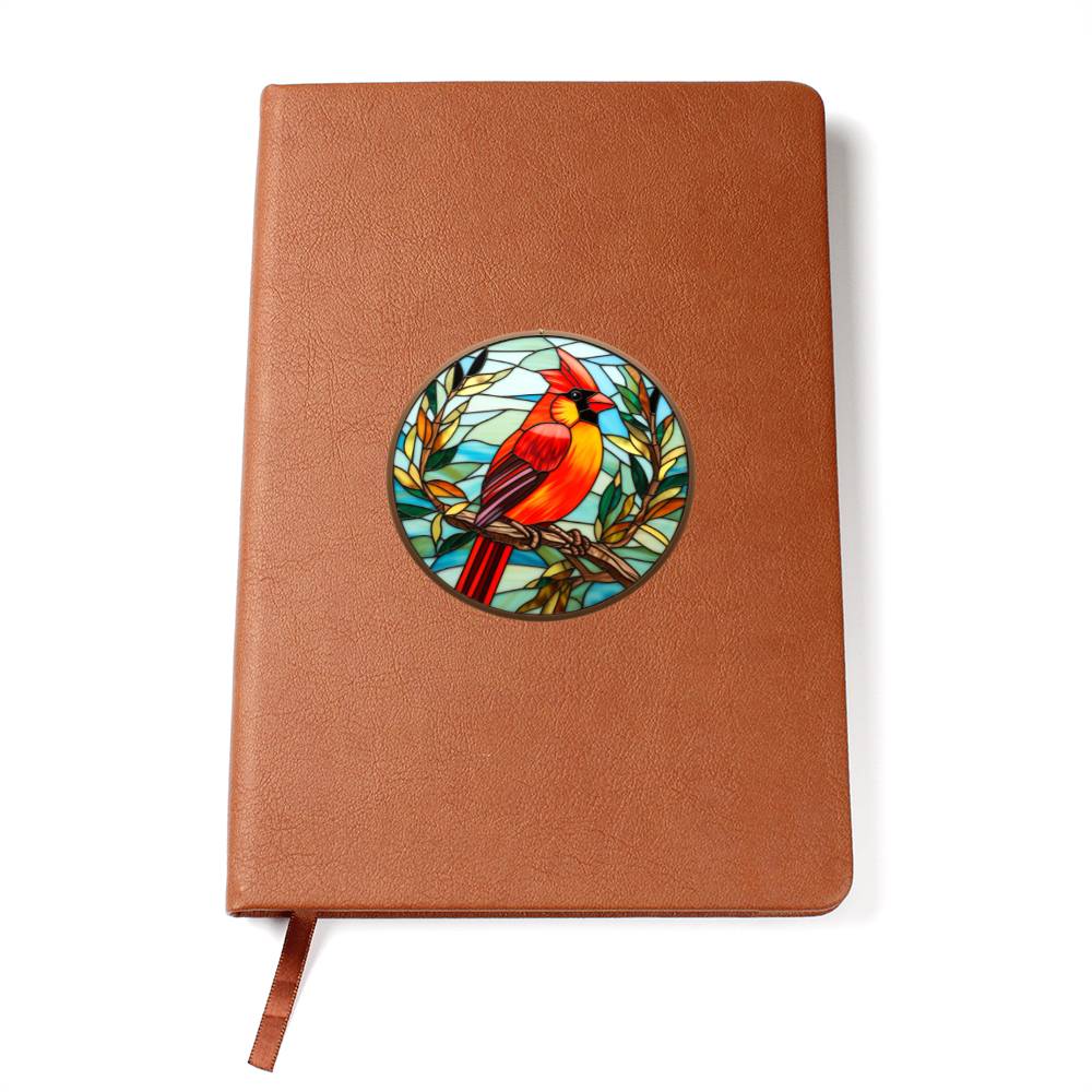 Christmas Red Cardinal Stained Glass Design 020 - Vegan Leather Journal