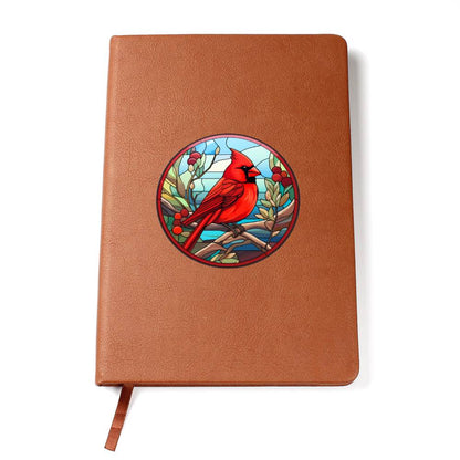 Christmas Red Cardinal Stained Glass Design 001 - Vegan Leather Journal