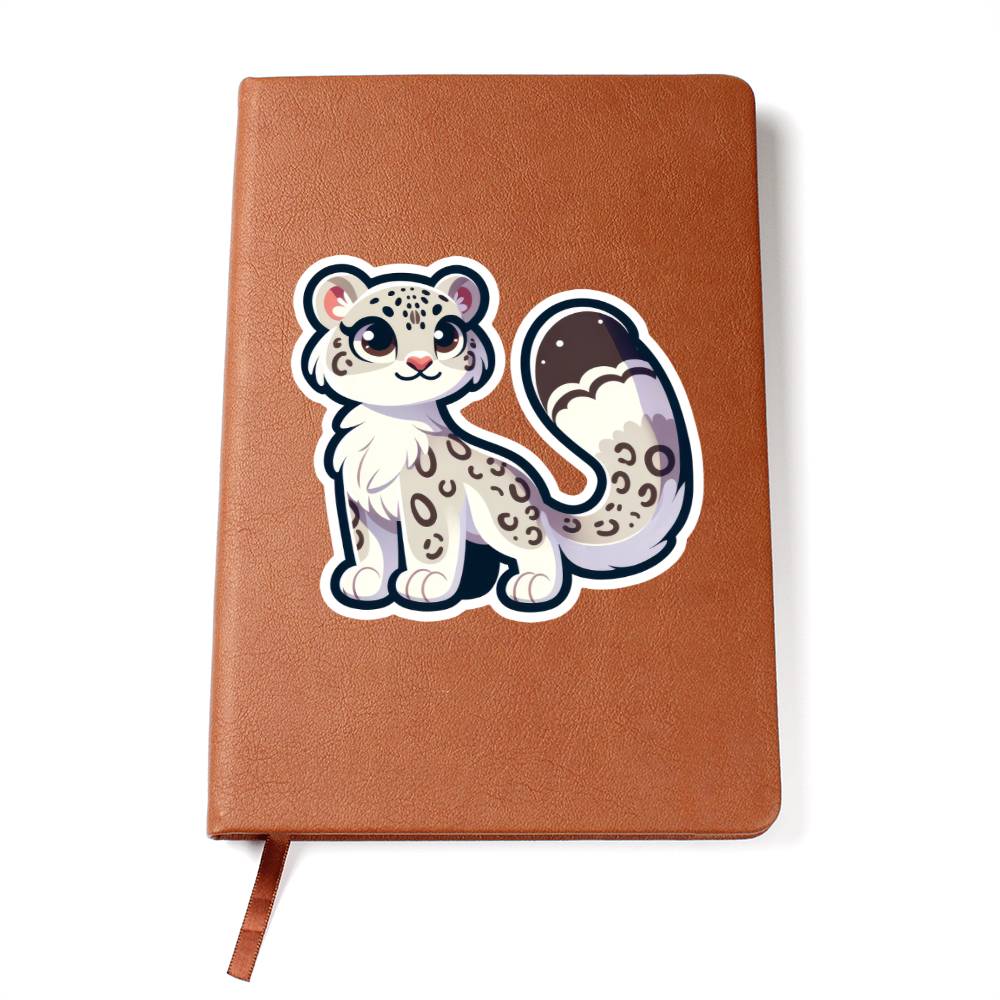 Cute Snow leopard sticker 172 - Vegan Leather Journal