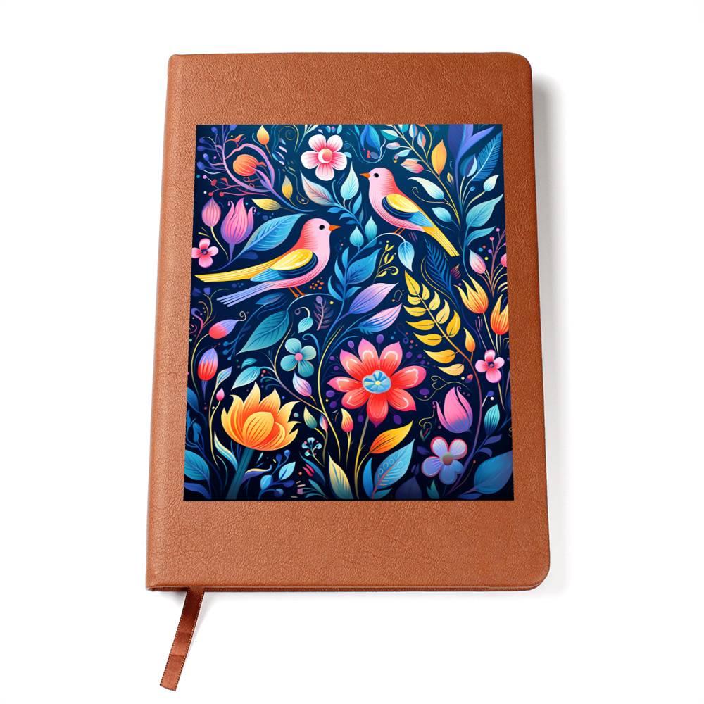 Birds And Floral Design 048 - Vegan Leather Journal