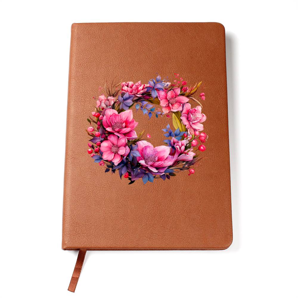 Floral Flower Wreath 084 - Vegan Leather Journal