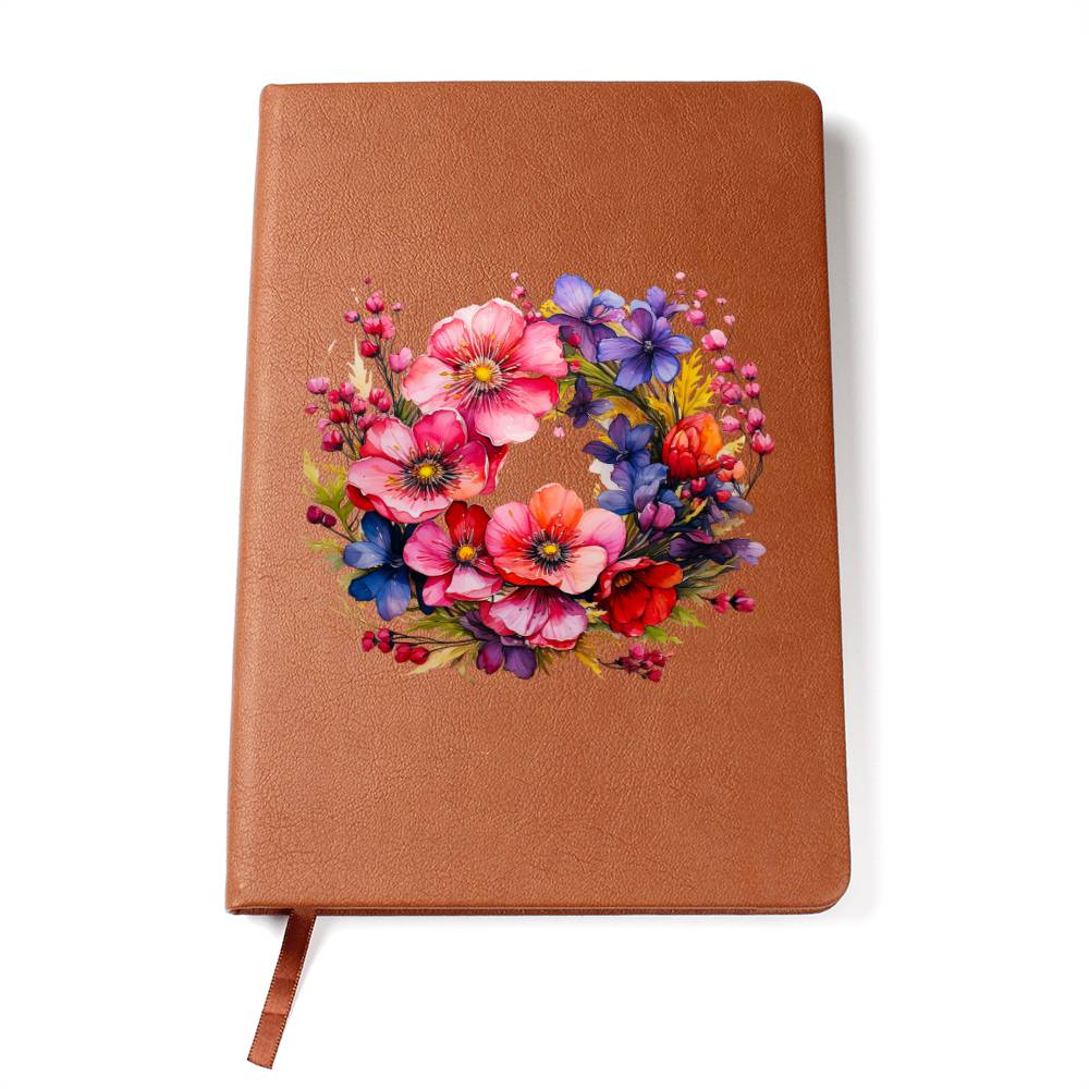 Floral Flower Wreath 101 - Vegan Leather Journal