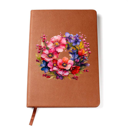 Floral Flower Wreath 101 - Vegan Leather Journal
