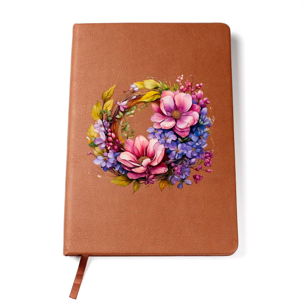 Floral Flower Wreath 099 - Vegan Leather Journal