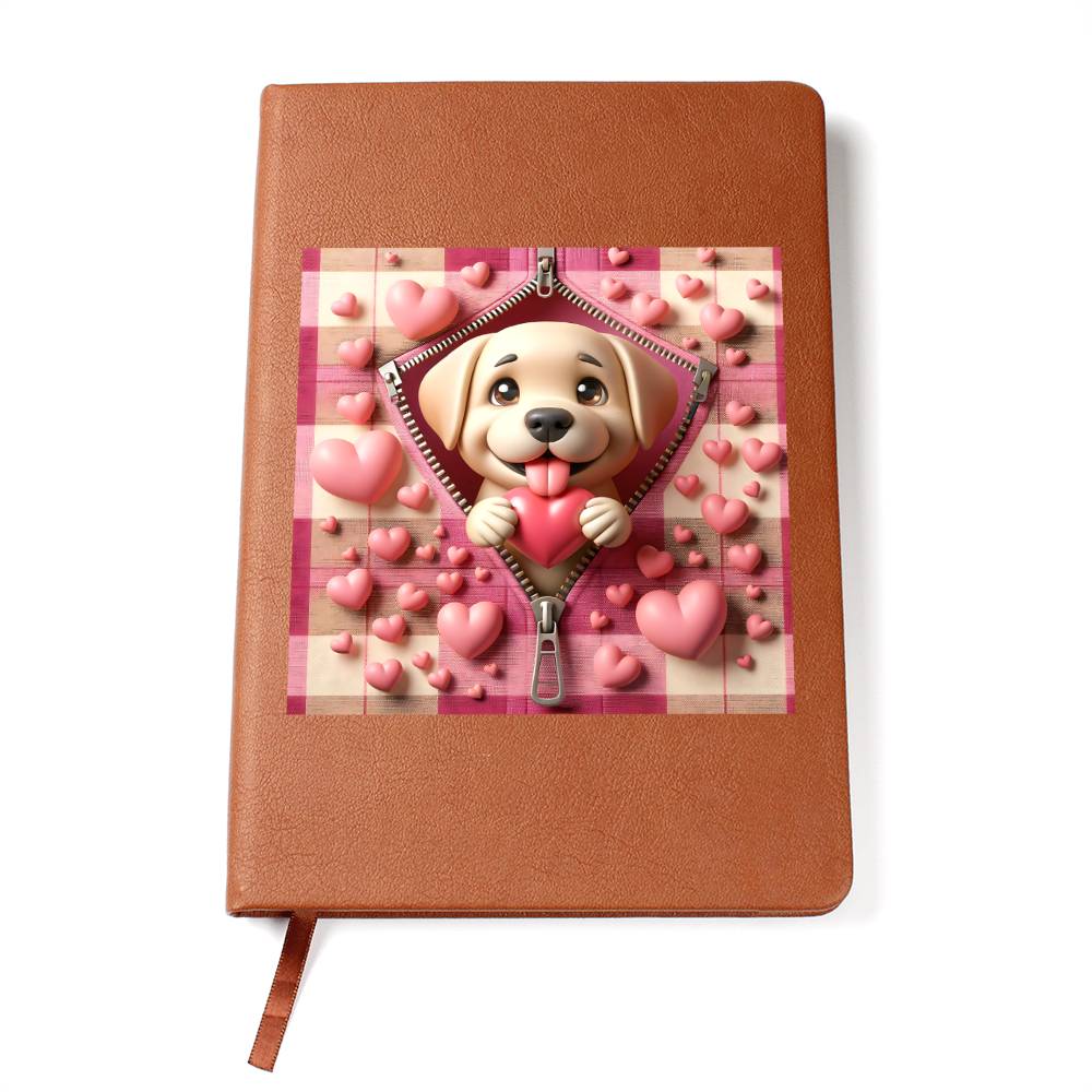 Valentine's Day Dog And Zipper 016 - Vegan Leather Journal