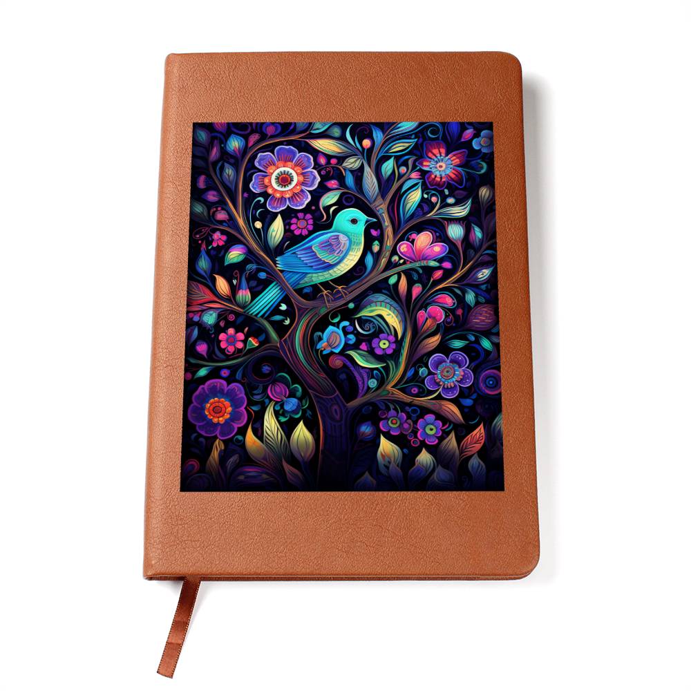 Birds And Floral Design 017 - Vegan Leather Journal