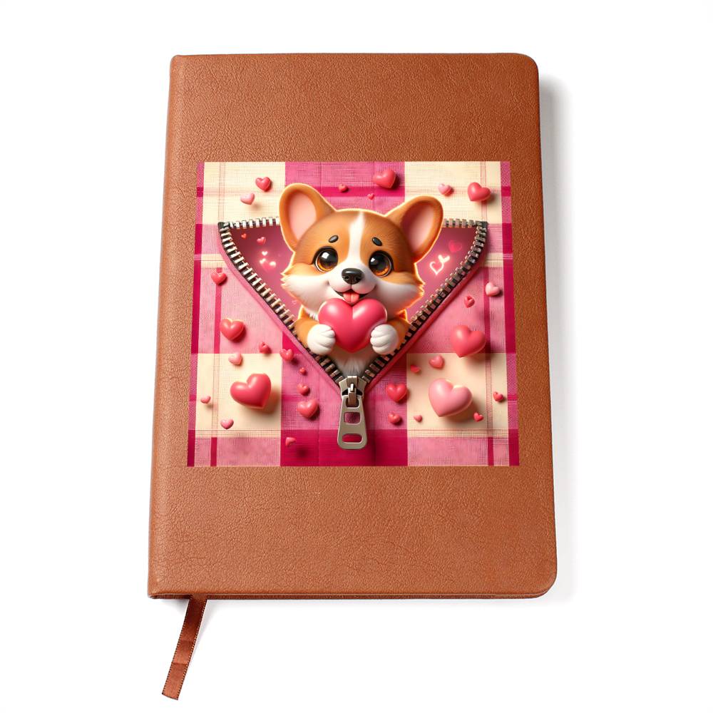 Valentine's Day Dog And Zipper 005 - Vegan Leather Journal
