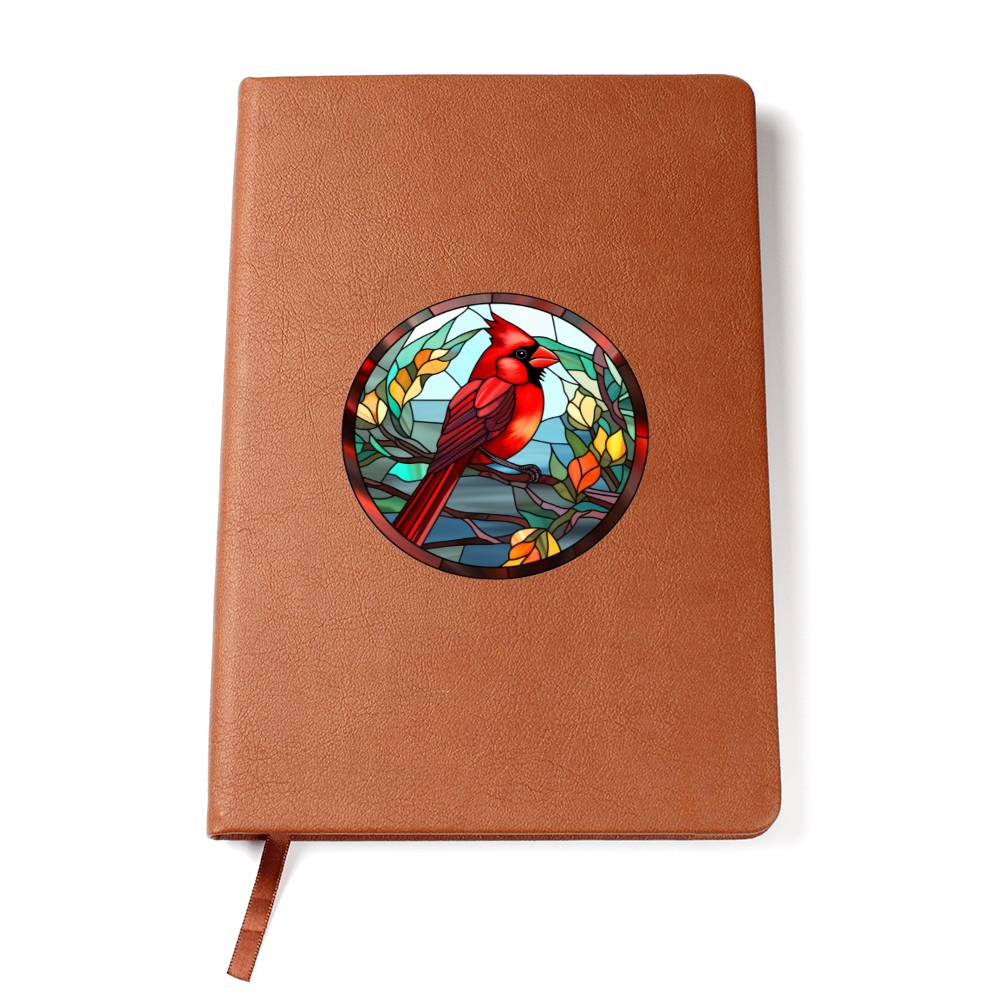 Christmas Red Cardinal Stained Glass Design 011 - Vegan Leather Journal