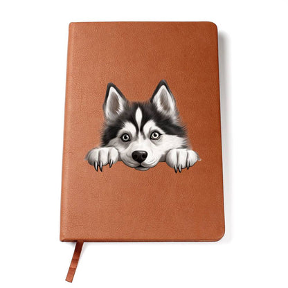 Siberian Husky Peeking - Vegan Leather Journal