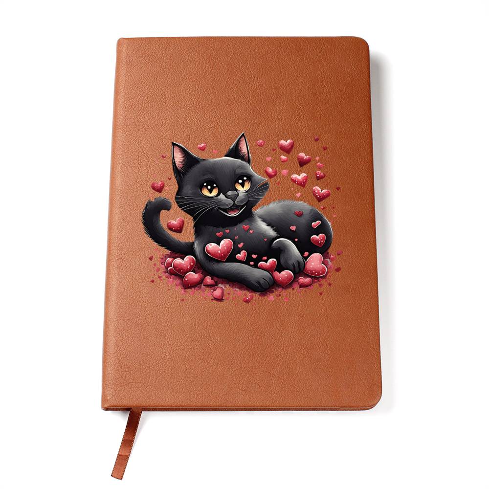 Valentine's Day Black Cat 033 - Vegan Leather Journal