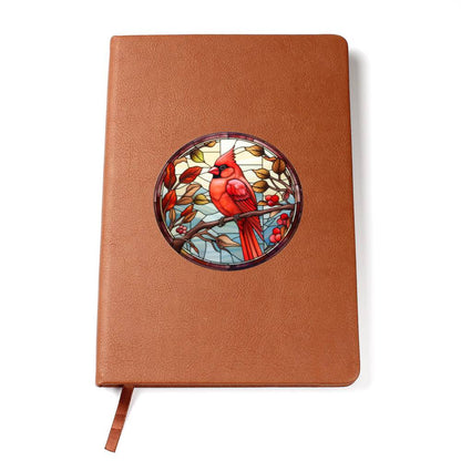 Christmas Red Cardinal Stained Glass Design 031 - Vegan Leather Journal