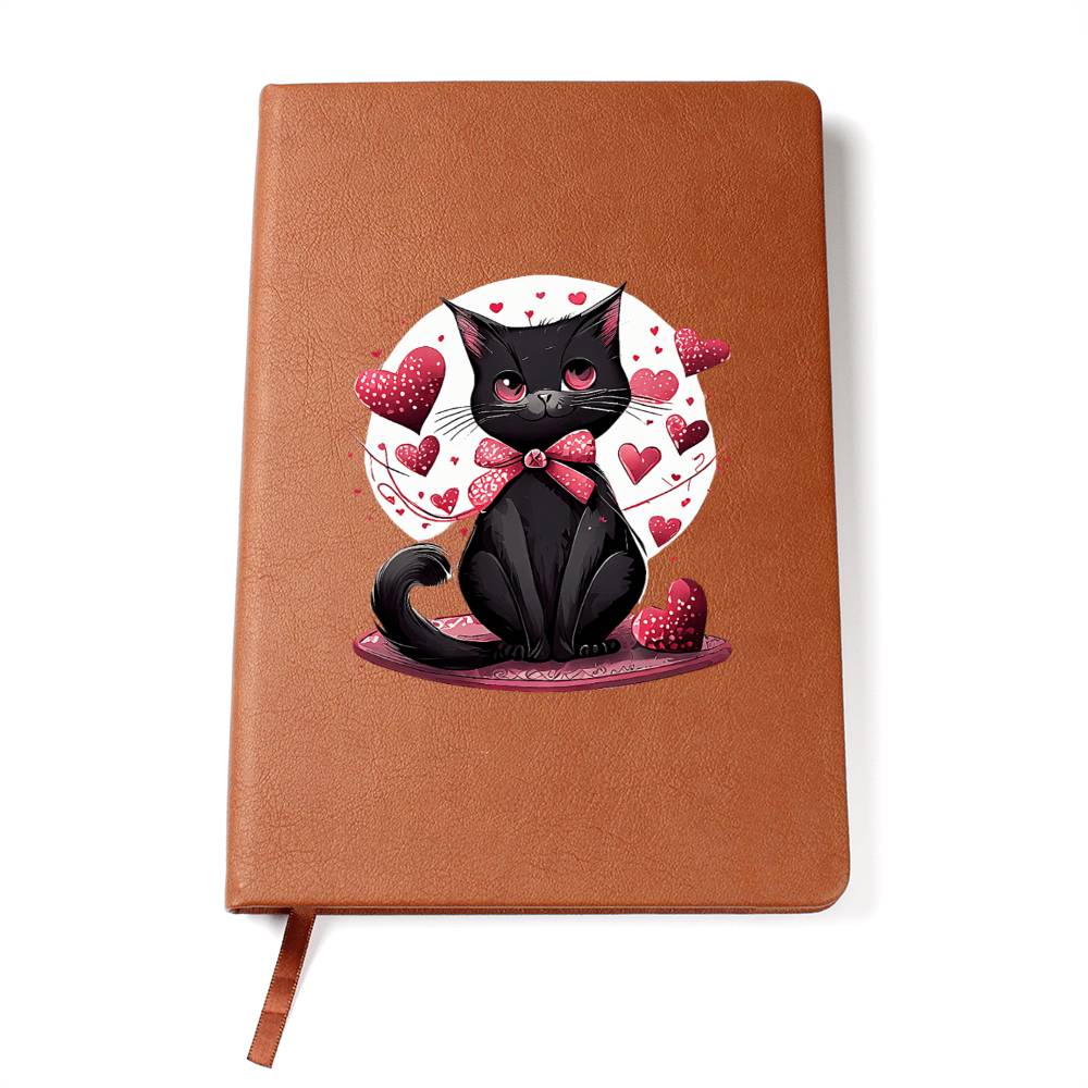 Valentine's Day Black Cat 028 - Vegan Leather Journal
