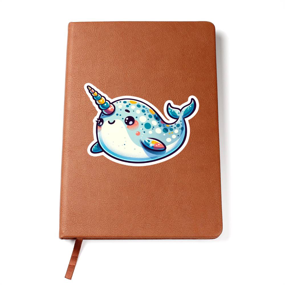 Cute Narwhal sticker 99 - Vegan Leather Journal