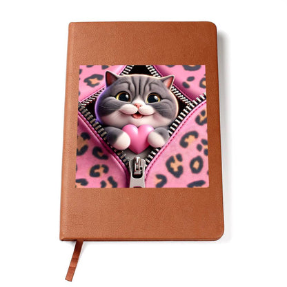 Valentine's Day Cat And Zipper 007 - Vegan Leather Journal