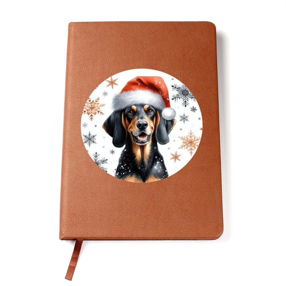 Christmas Dog - Black and Tan Coonhound - Vegan Leather Journal