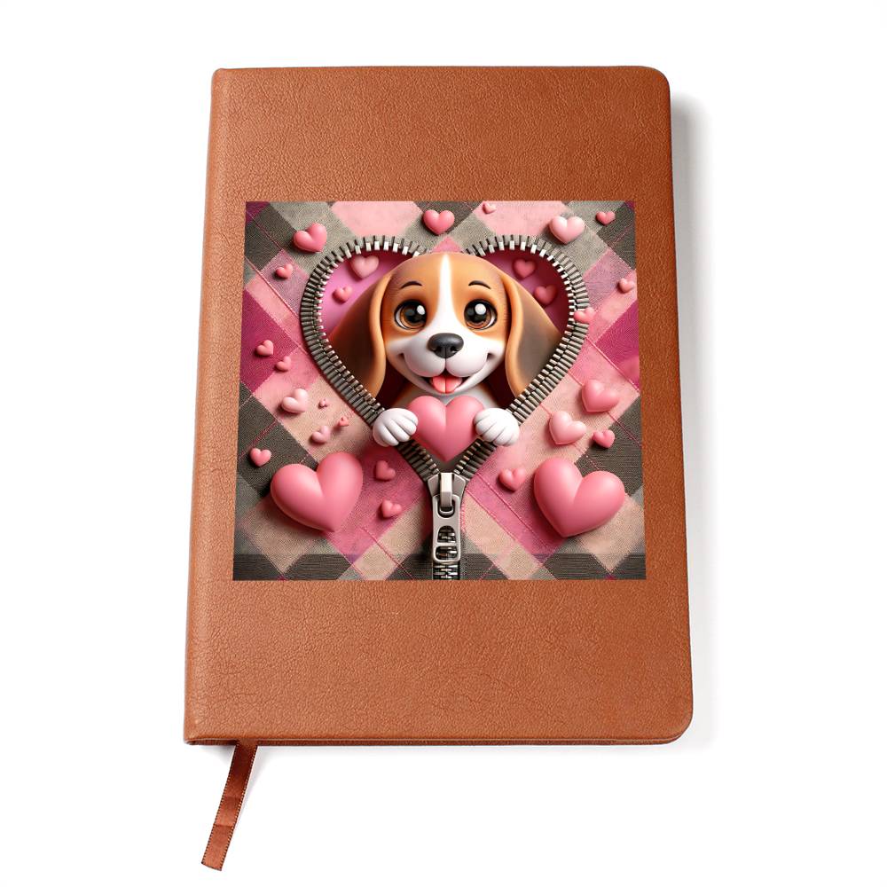 Valentine's Day Dog And Zipper 010 - Vegan Leather Journal