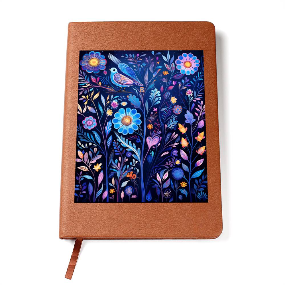 Birds And Floral Design 010 - Vegan Leather Journal