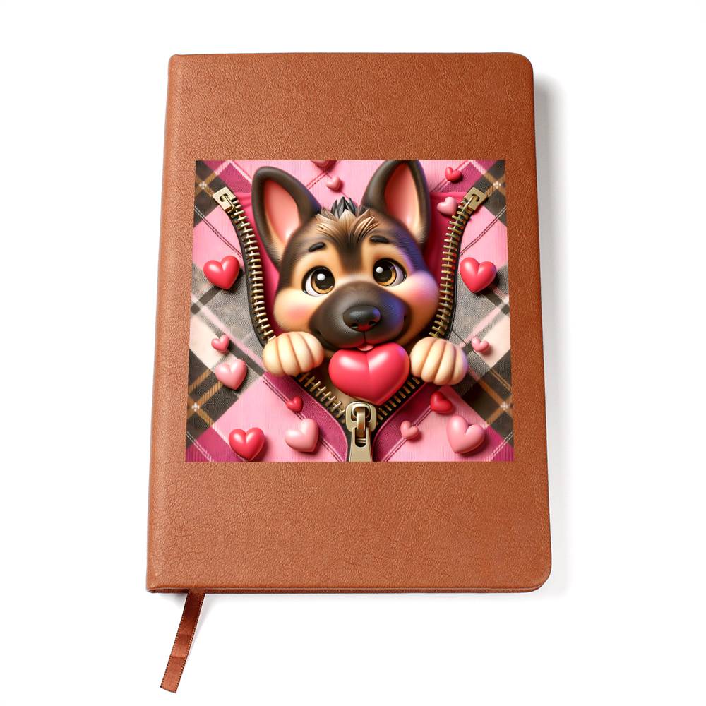 Valentine's Day Dog And Zipper 017 - Vegan Leather Journal