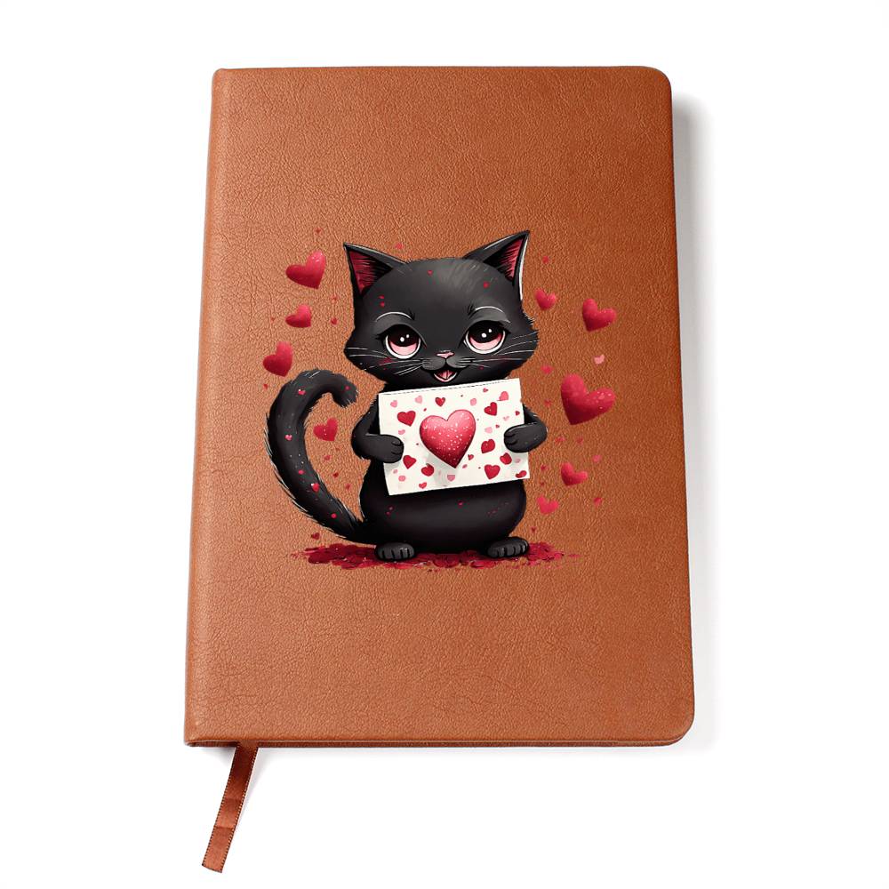 Valentine's Day Black Cat 021 - Vegan Leather Journal