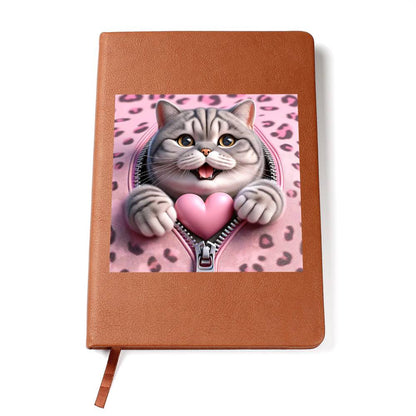 Valentine's Day Cat And Zipper 020 - Vegan Leather Journal