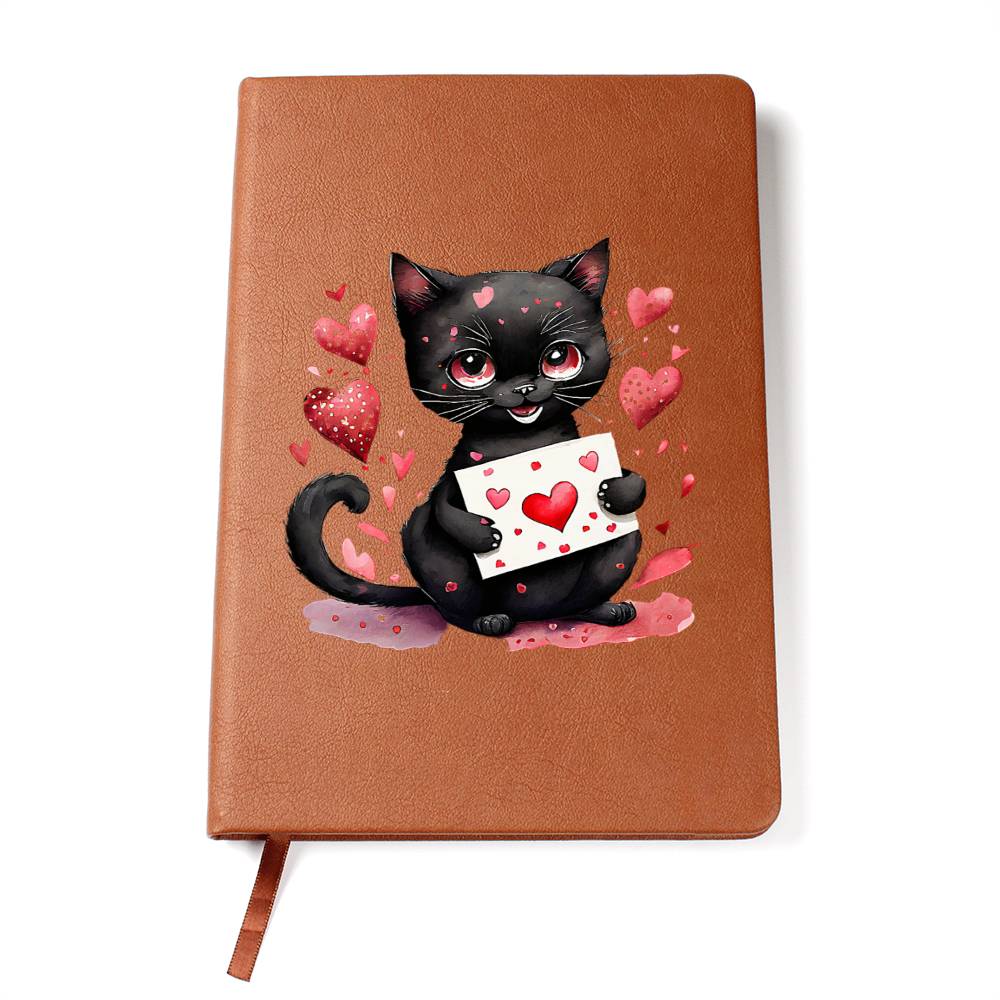 Valentine's Day Black Cat 047 - Vegan Leather Journal