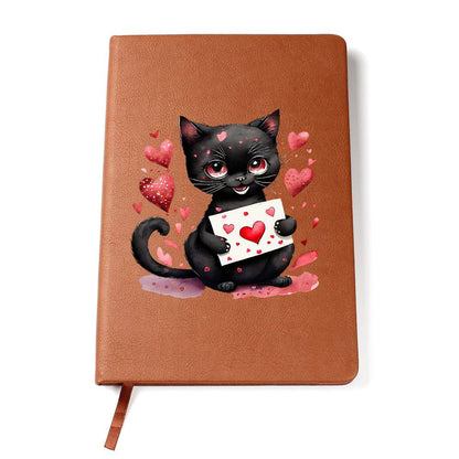 Valentine's Day Black Cat 047 - Vegan Leather Journal