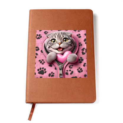 Valentine's Day Cat And Zipper 006 - Vegan Leather Journal