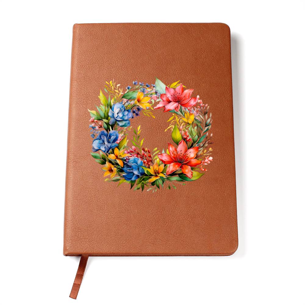 Floral Flower Wreath 033 - Vegan Leather Journal