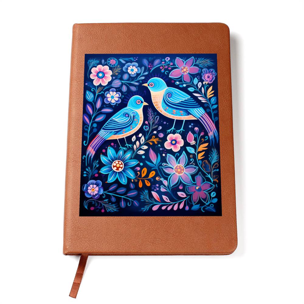 Birds And Floral Design 004 - Vegan Leather Journal