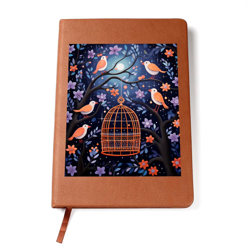 Birds And Floral Design 177 - Vegan Leather Journal