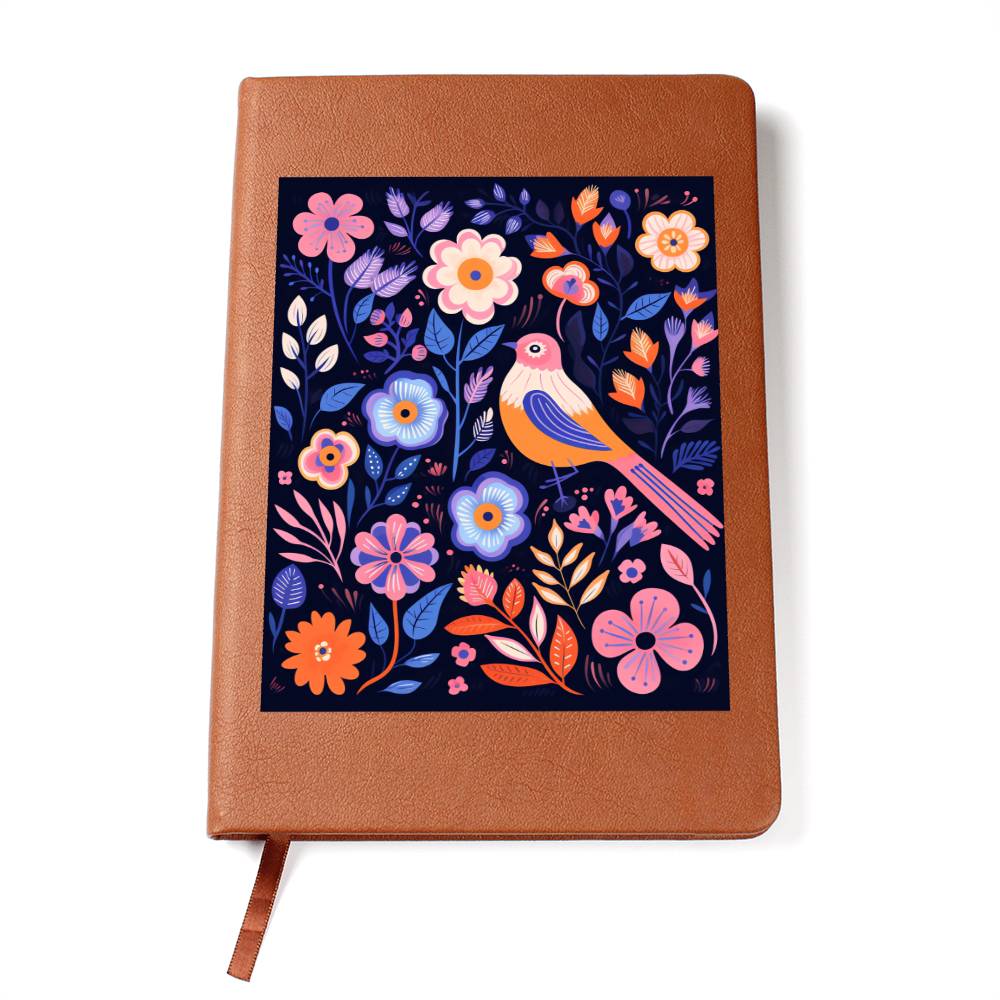 Birds And Floral Design 093 - Vegan Leather Journal
