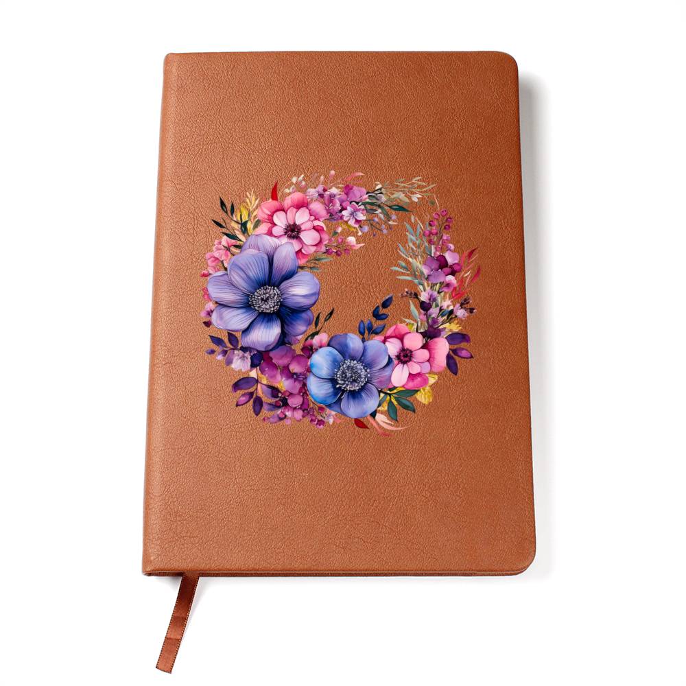 Floral Flower Wreath 035 - Vegan Leather Journal