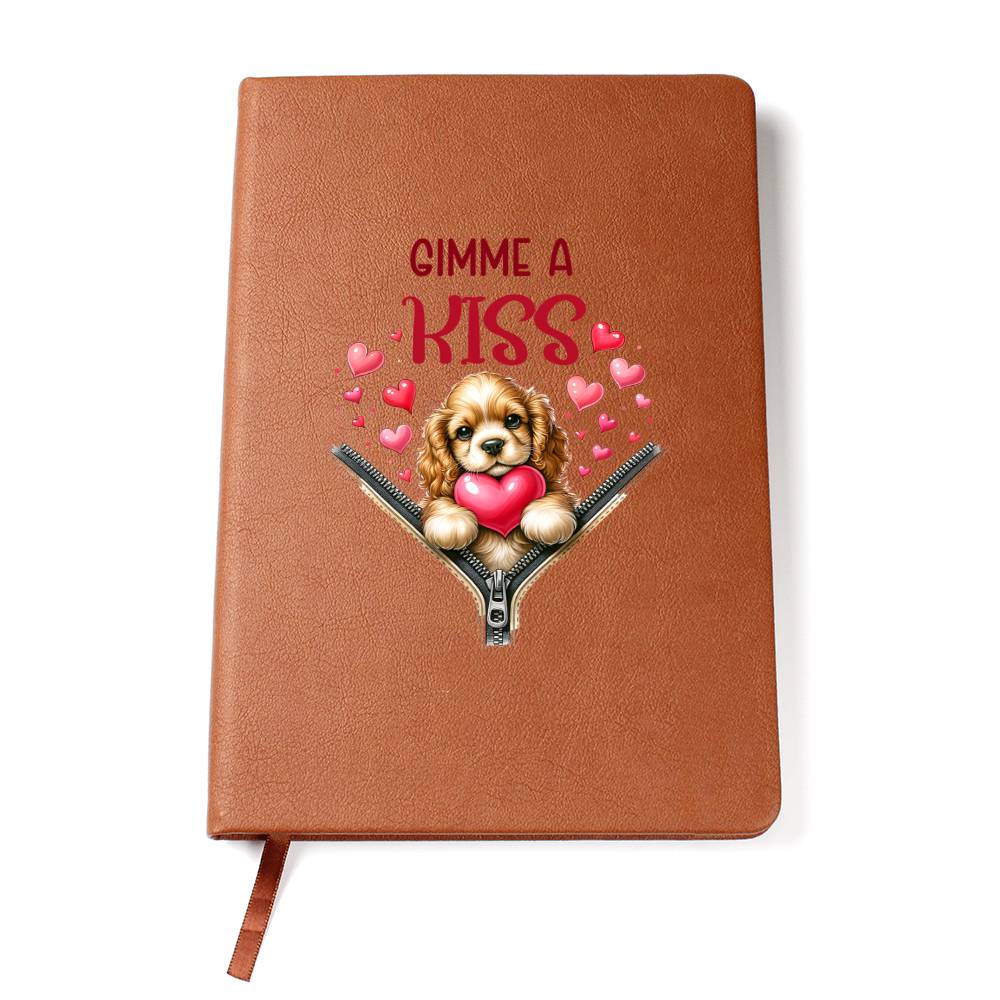 Valentine's Day Dog And Zipper 034 Gimme A Kiss - Vegan Leather Journal